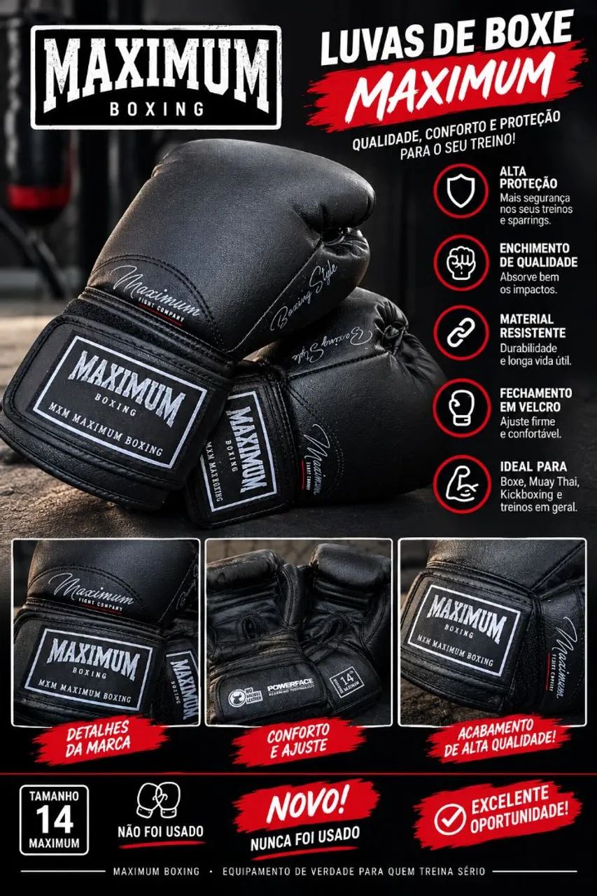 Luvas de Boxe Maximum Boxing - Tamanho 14 oz