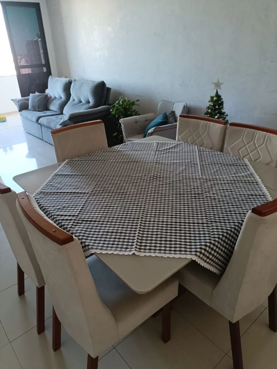 Mesa 6 Cadeiras Tampa de Vidro Nova 