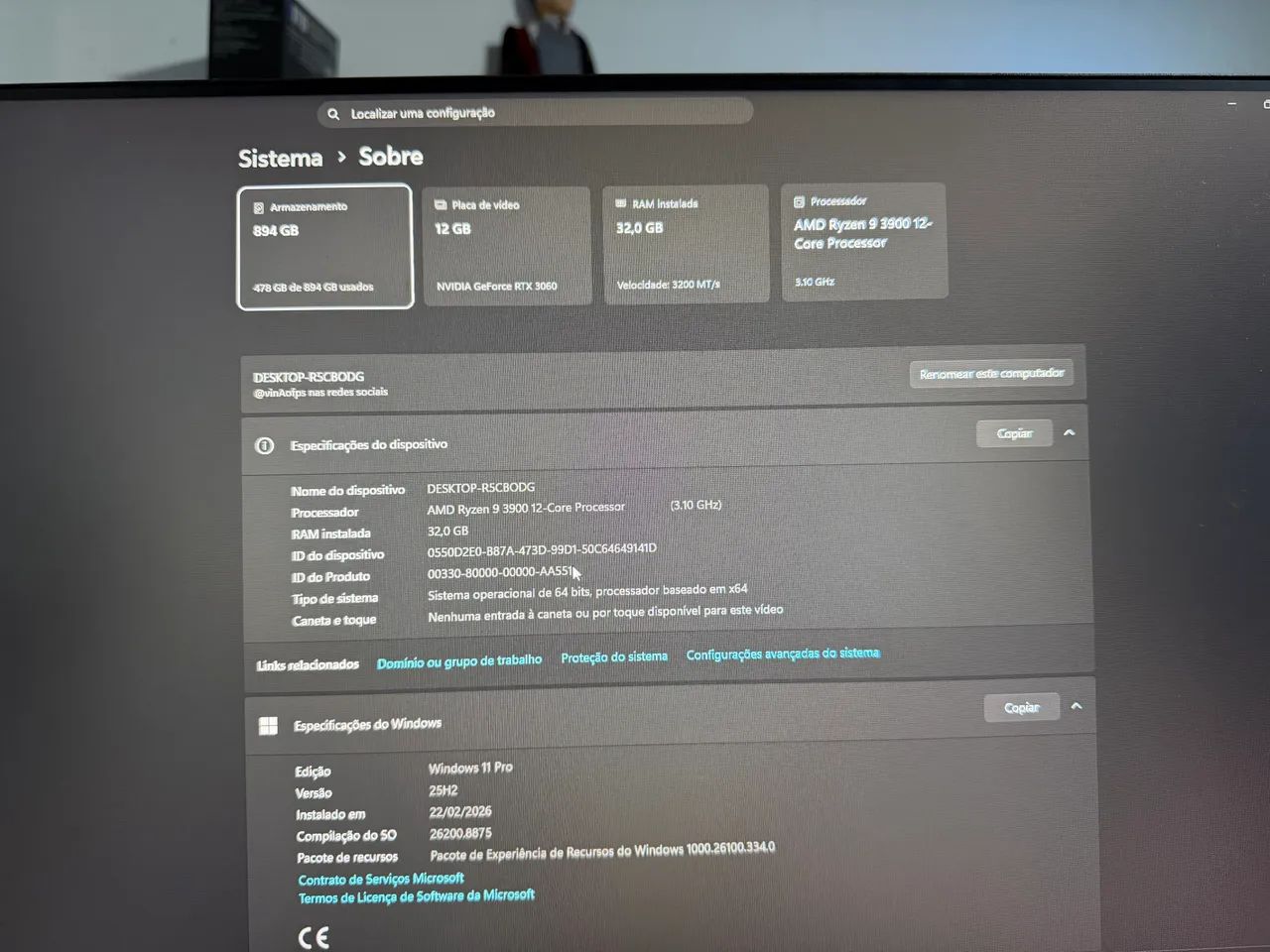 PC GAMER RYZEN 9 3900 32GB RTX 3060 12GB - Computadores e Desktops