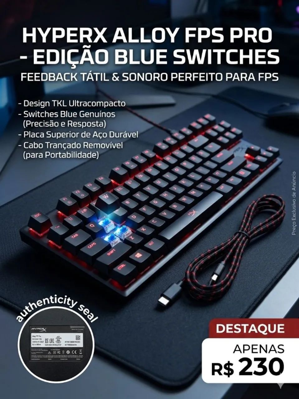 Teclado Gamer Mecânico HyperX Alloy FPS PRO - Foto 2