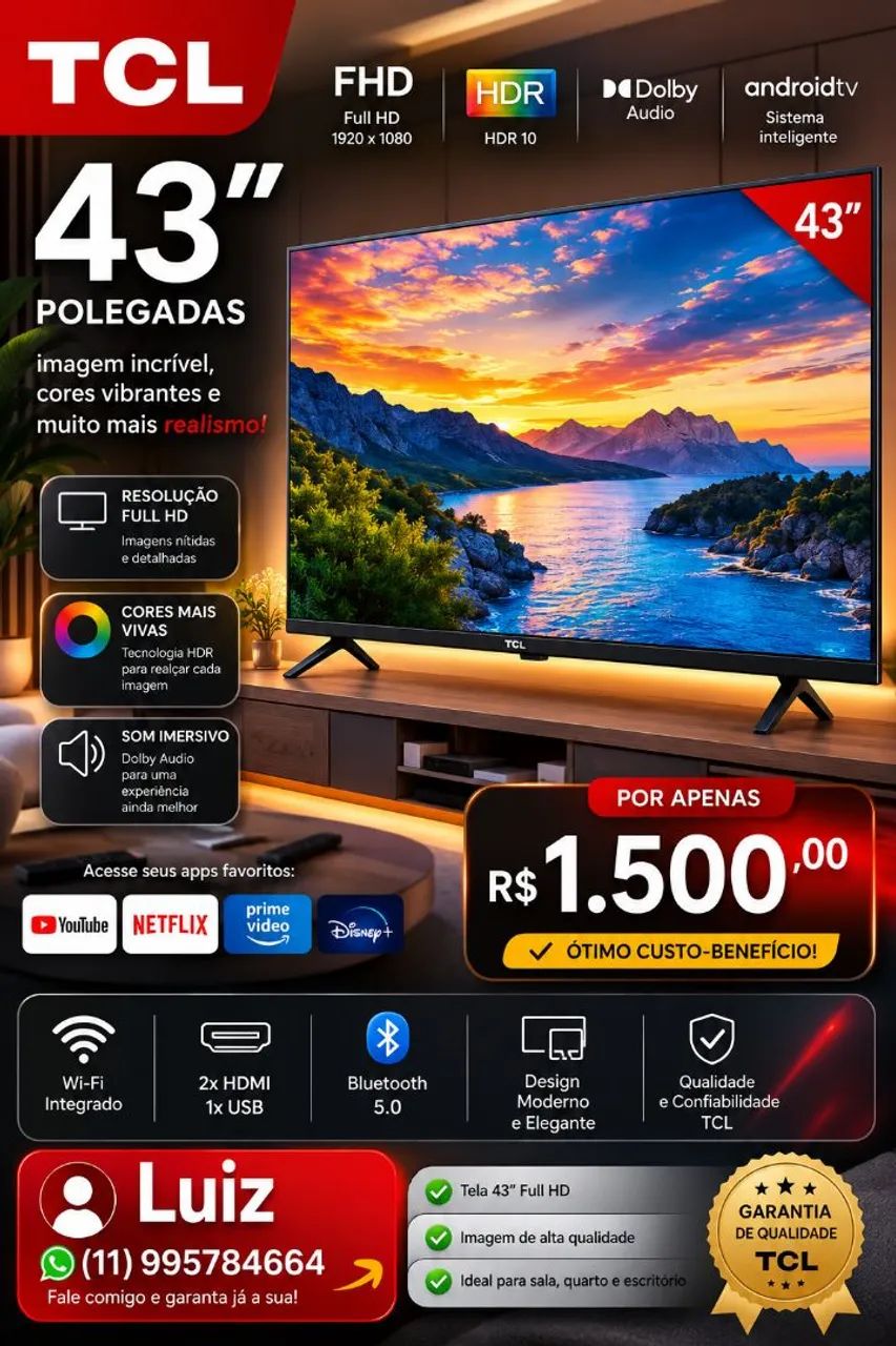 Vendo TV TCL 43 polegadas nova 