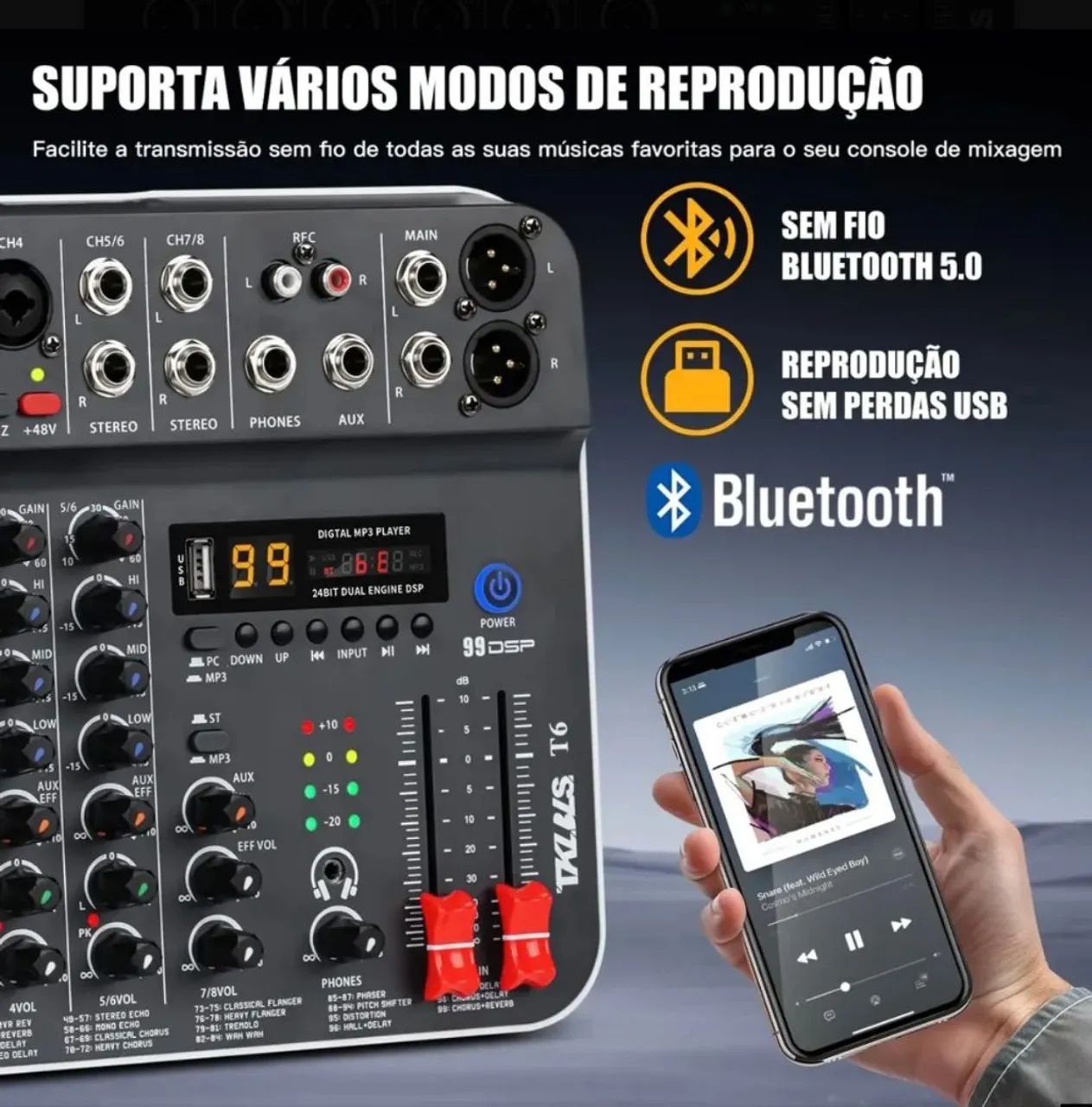 Mesa de som 8 canais c/ bluetooth - Interface de audio  