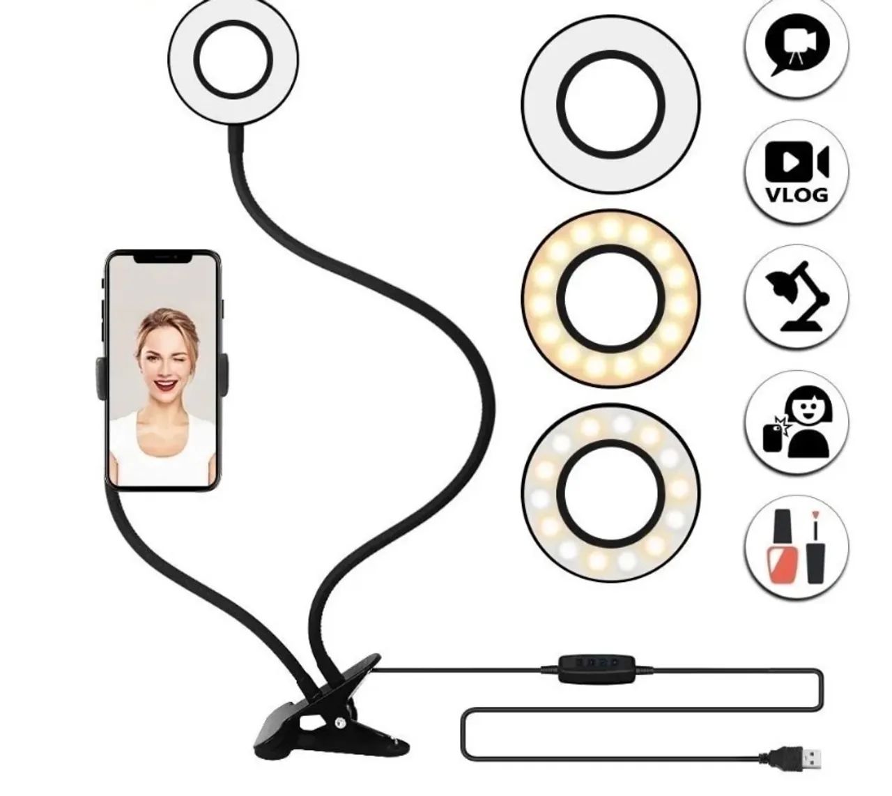 iluminador ring light led mesa prendedor celular selfie pret - Foto 5