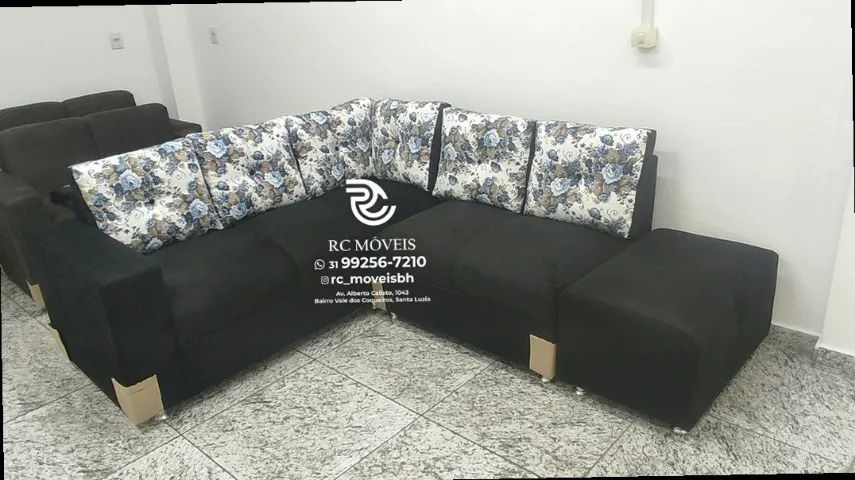 Sofá de Canto com Puff Suede de qualidade D33 Confortável Direto da Fábrica