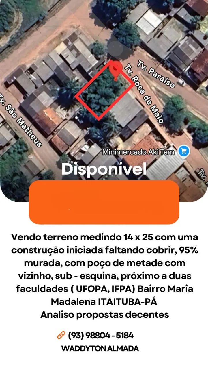 Terreno com casa em construção.