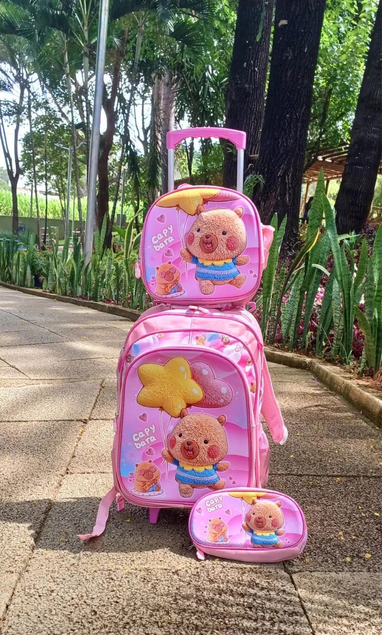 Mochila de rodinha infantil menino e menina personagens 