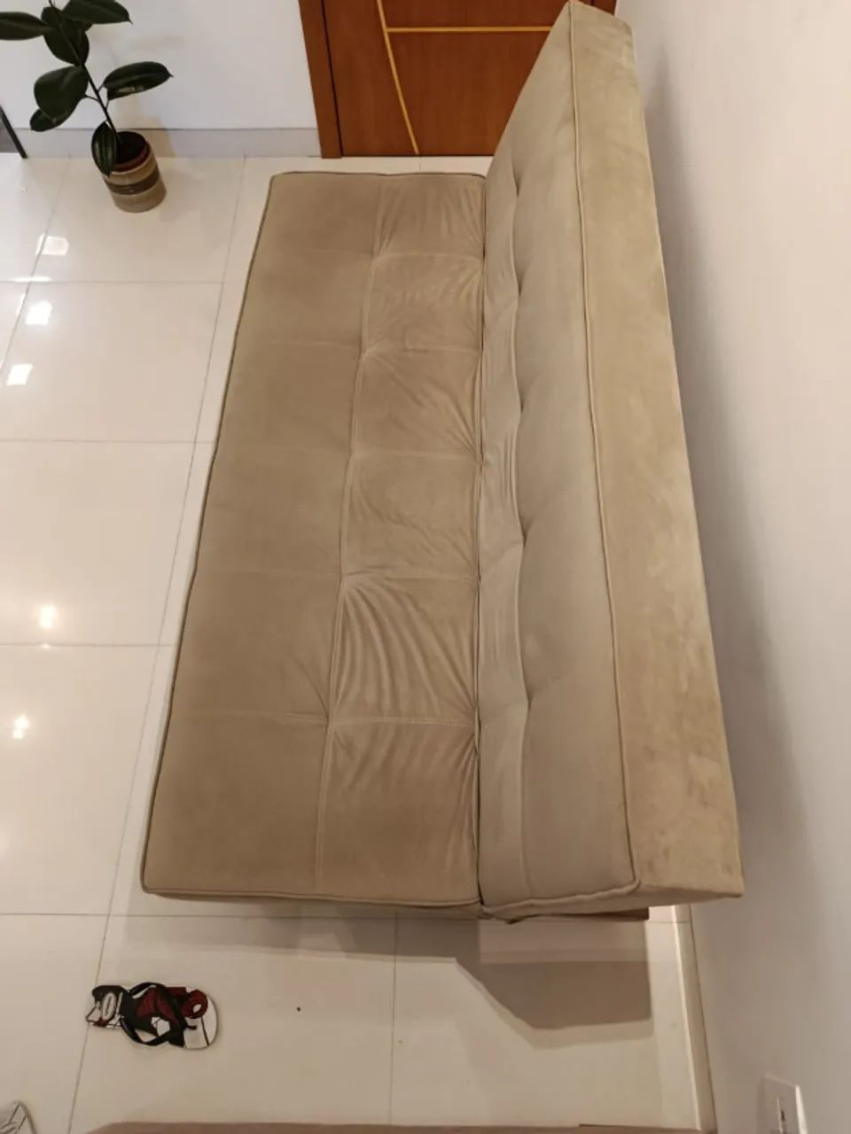 Sofá-cama 3 lugares suede bege - vira cama de casal (1,85 × 1,20) - Foto 3