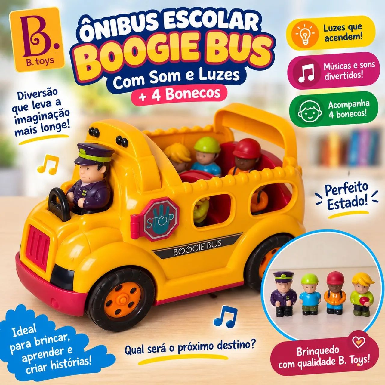Ônibus Escolar Boogie Bus B. Toys Com Som e Luzes + 4 Bonecos
