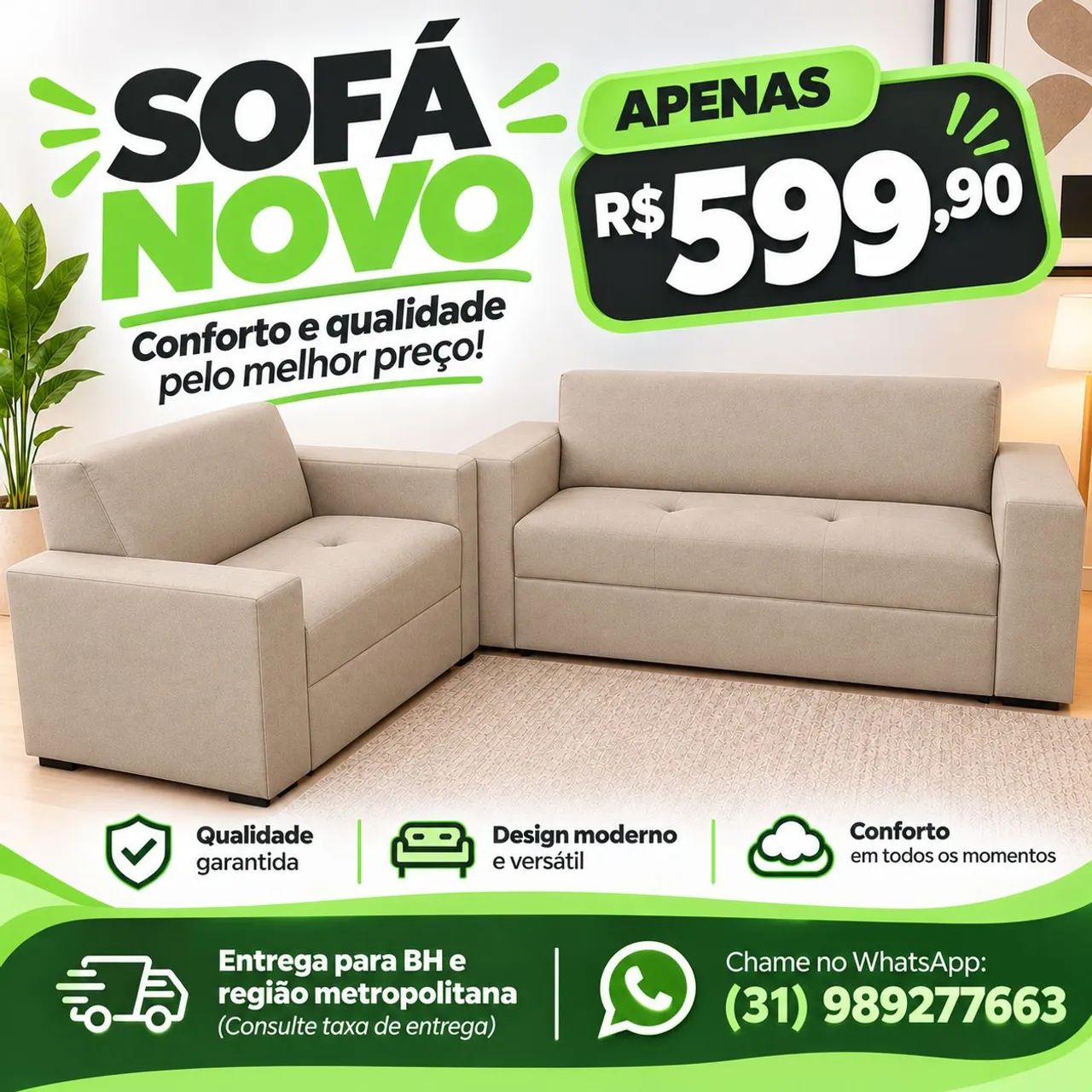 CONJUNTO DE SOFÁ, 2 E 3 LUGARES 