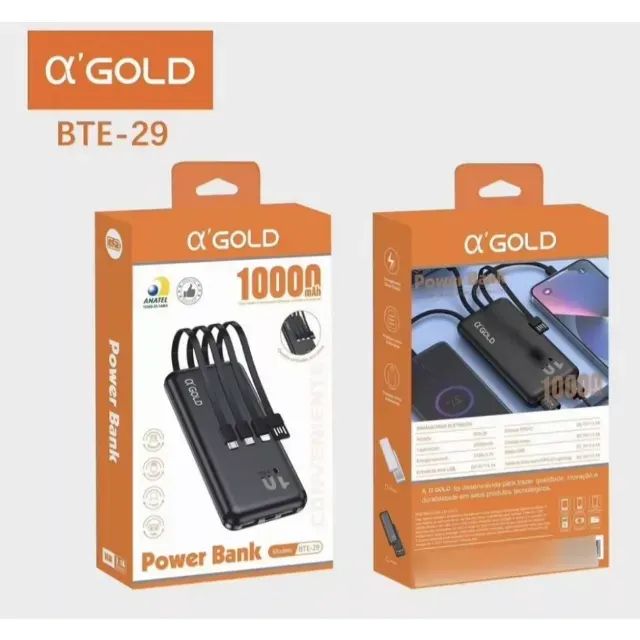 Carregador Portátil 10000mAh aGold  Carregamento Simples e Fácil