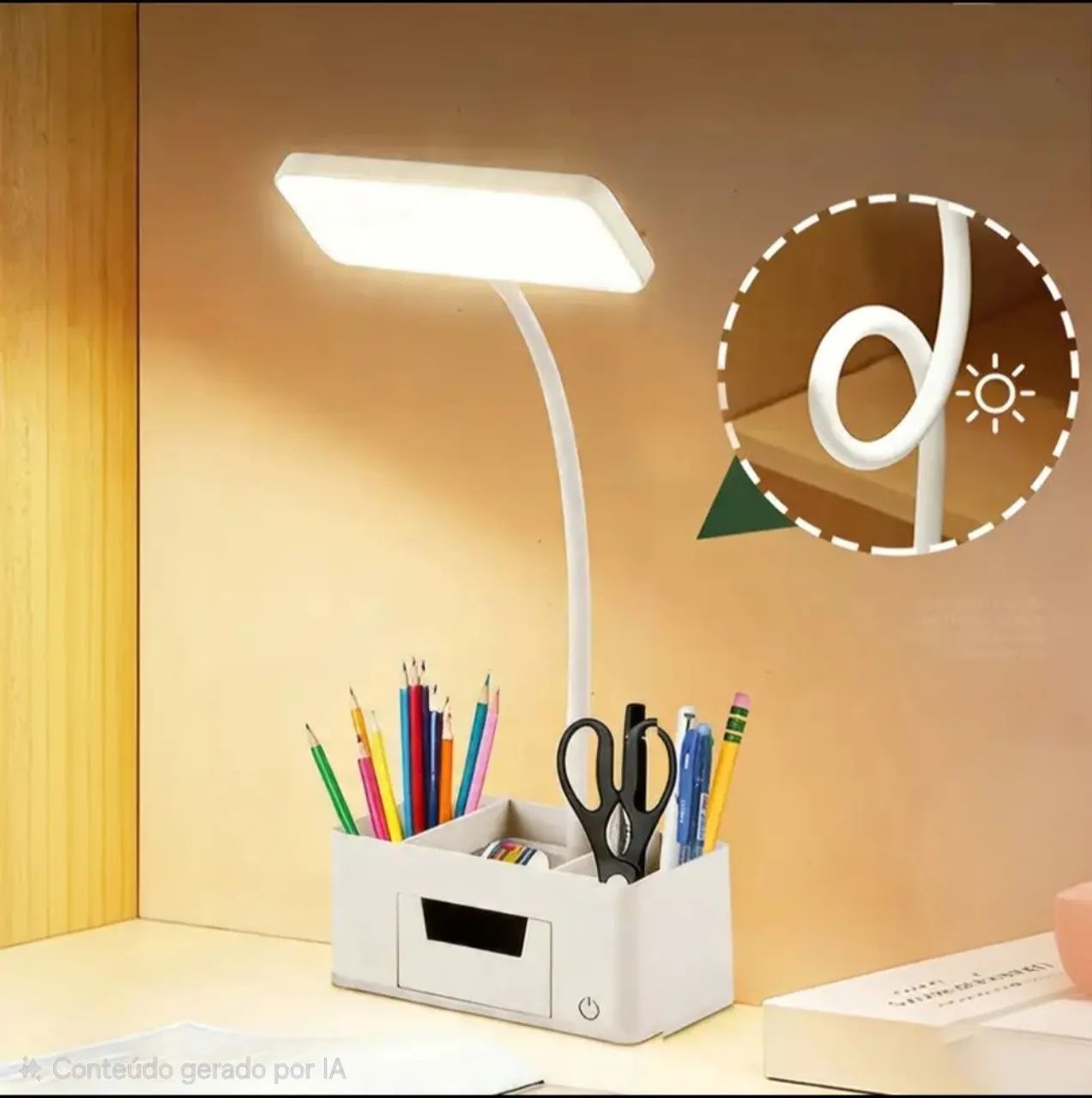 Luminária de Mesa LED com Gaveta Ajustável Nova