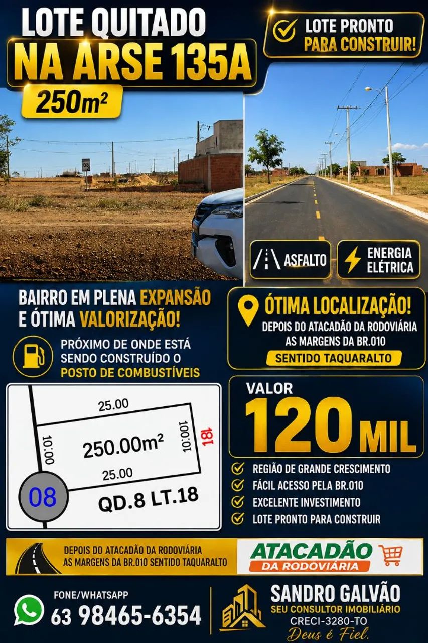 Arse 135A Lote Quitado 250M² QD.8 Lado Da Sombra