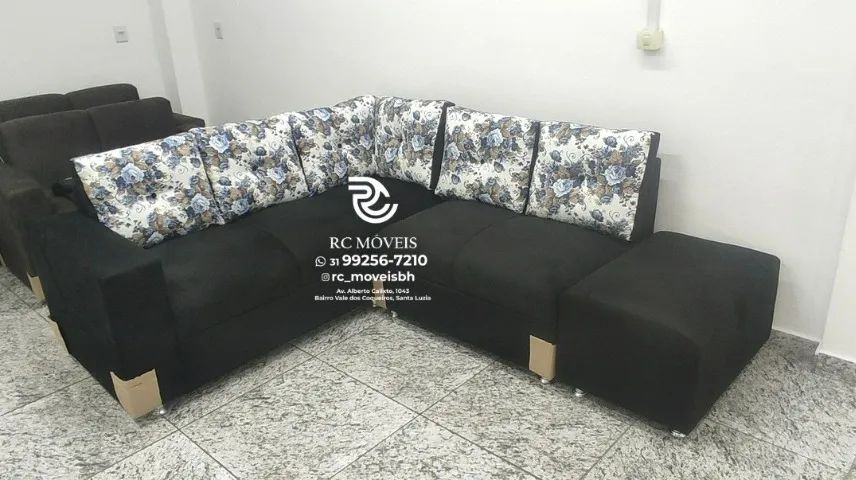 Sofá de Canto com Puff Suede macio D33 Confortável Direto da Fábrica - Foto 2