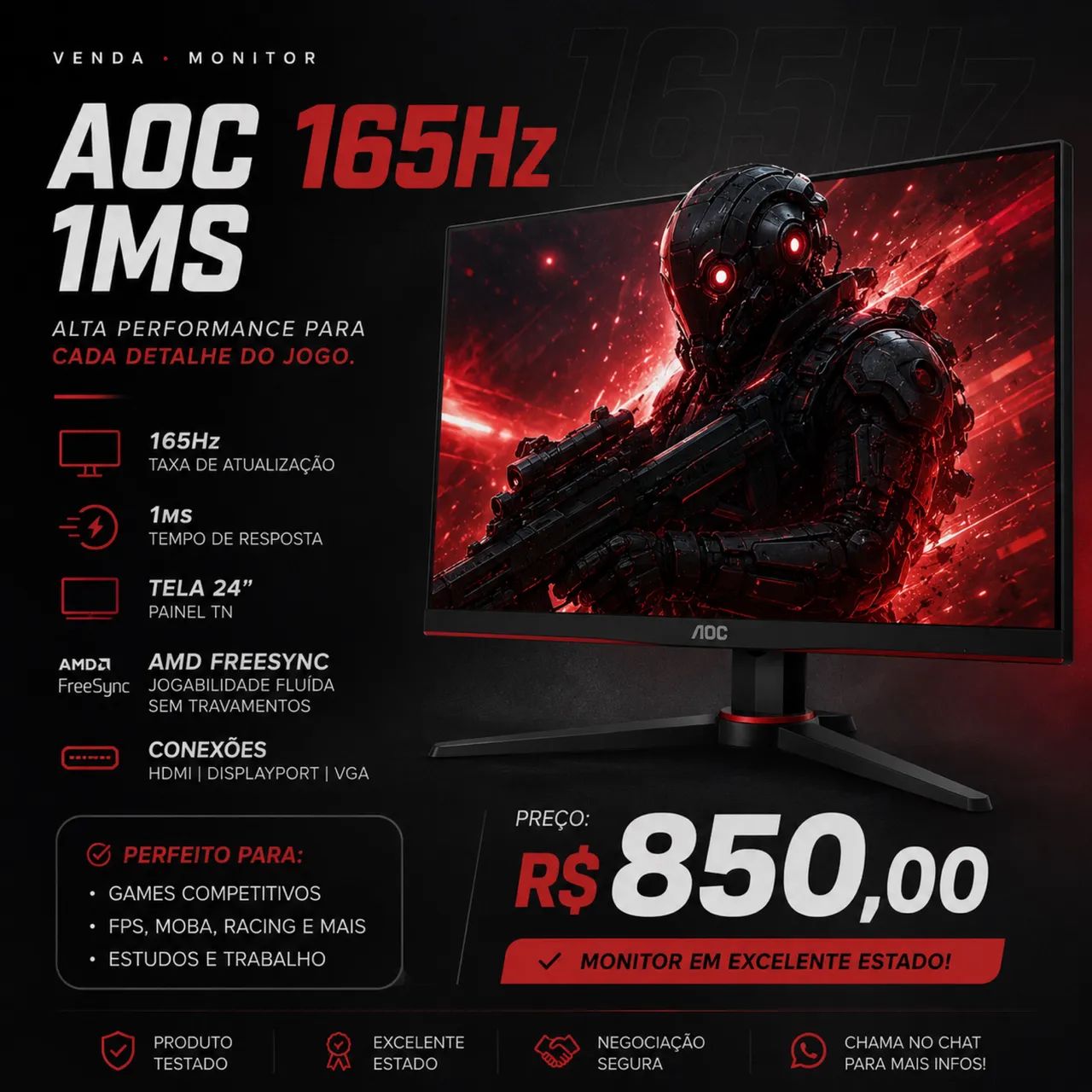 MONITOR AOC 165hz 1ms