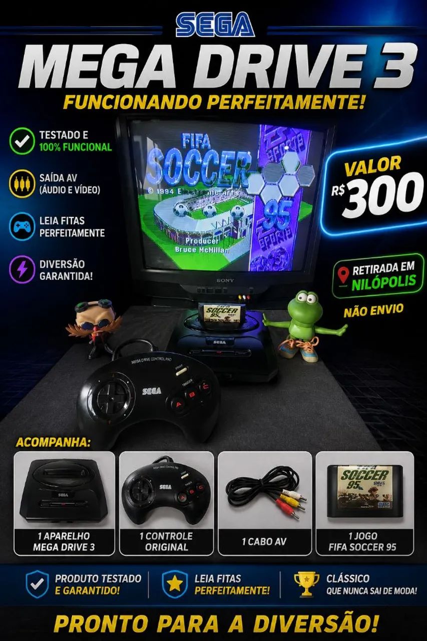 Mega drive 3 Completo Funcionando Perfeitamente Testado 