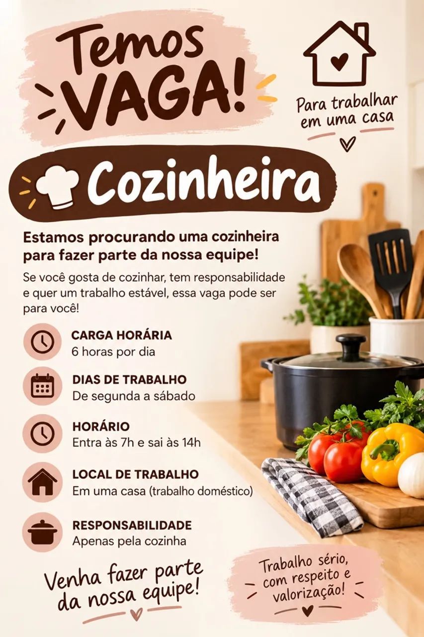 Vaga para cozinheira
