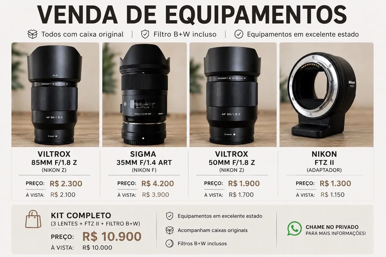 Kit de Equipamentos Fotográficos Nikon Z ? Lentes + FTZ II