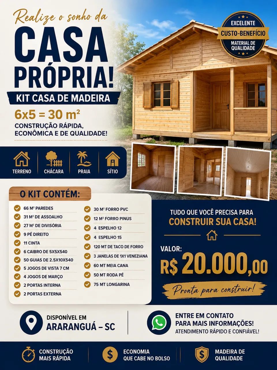 REALIZE O SONHO DA CASA PRÓPRIA! Kit Casa de Madeira Completo !!