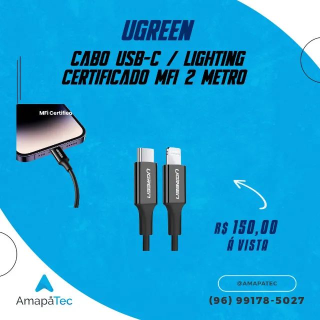 Cabo Ugreen USB-C / Lightning com certificação apple
