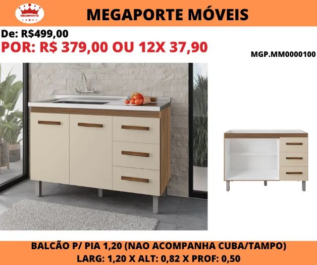 Balcão 1,20 de Pia Moblis 2P 3G - Foto 2