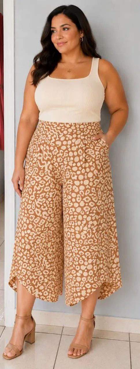Calça pantalona pantacourt 