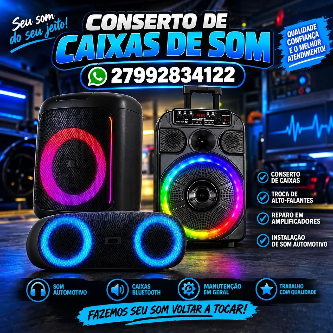 CONSERTO DE CAIXA DE SOM PORTÁTIL E RESIDÊNCIA 