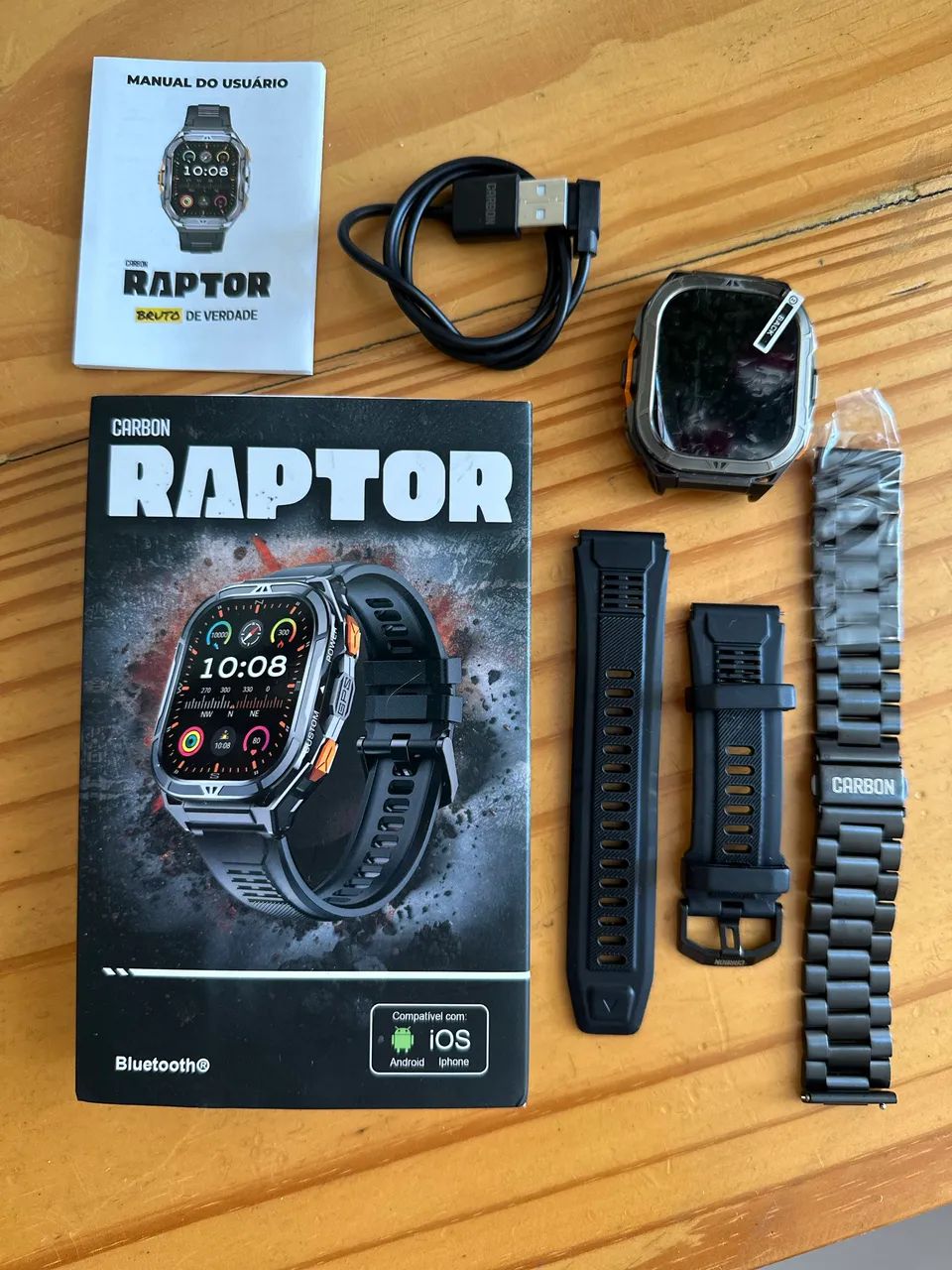 ? SMARTWATCH CARBON RAPTOR LX - SUPER CONSERVADO + 2 PULSEIRAS