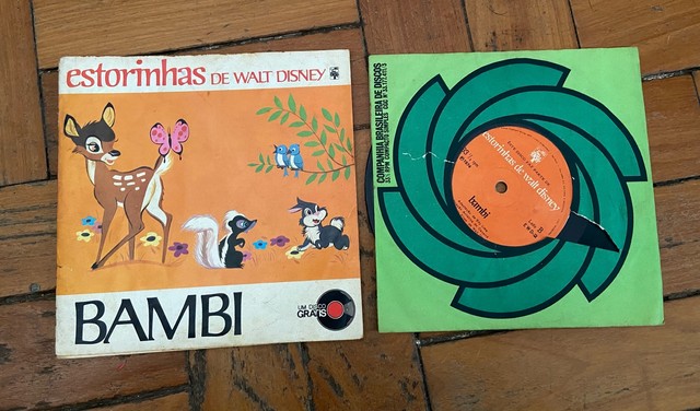 Vinil 20cm bambi + livro história anos 60