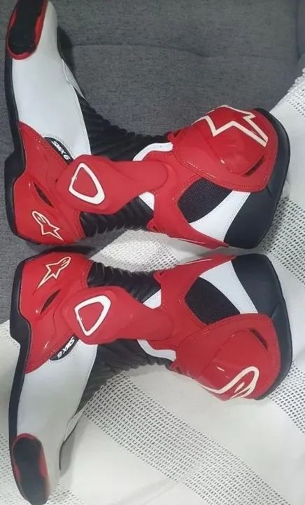 Conjunto de Motociclista Alpinestars - Couro Vermelho e Branco - Foto 6