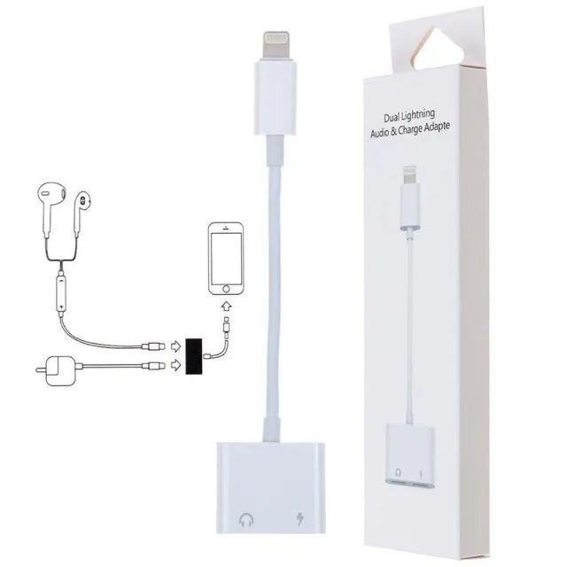 Adaptador de carga de áudio dual Lightning Headphone para iPhone X 8/8 Plus 7/7Plus