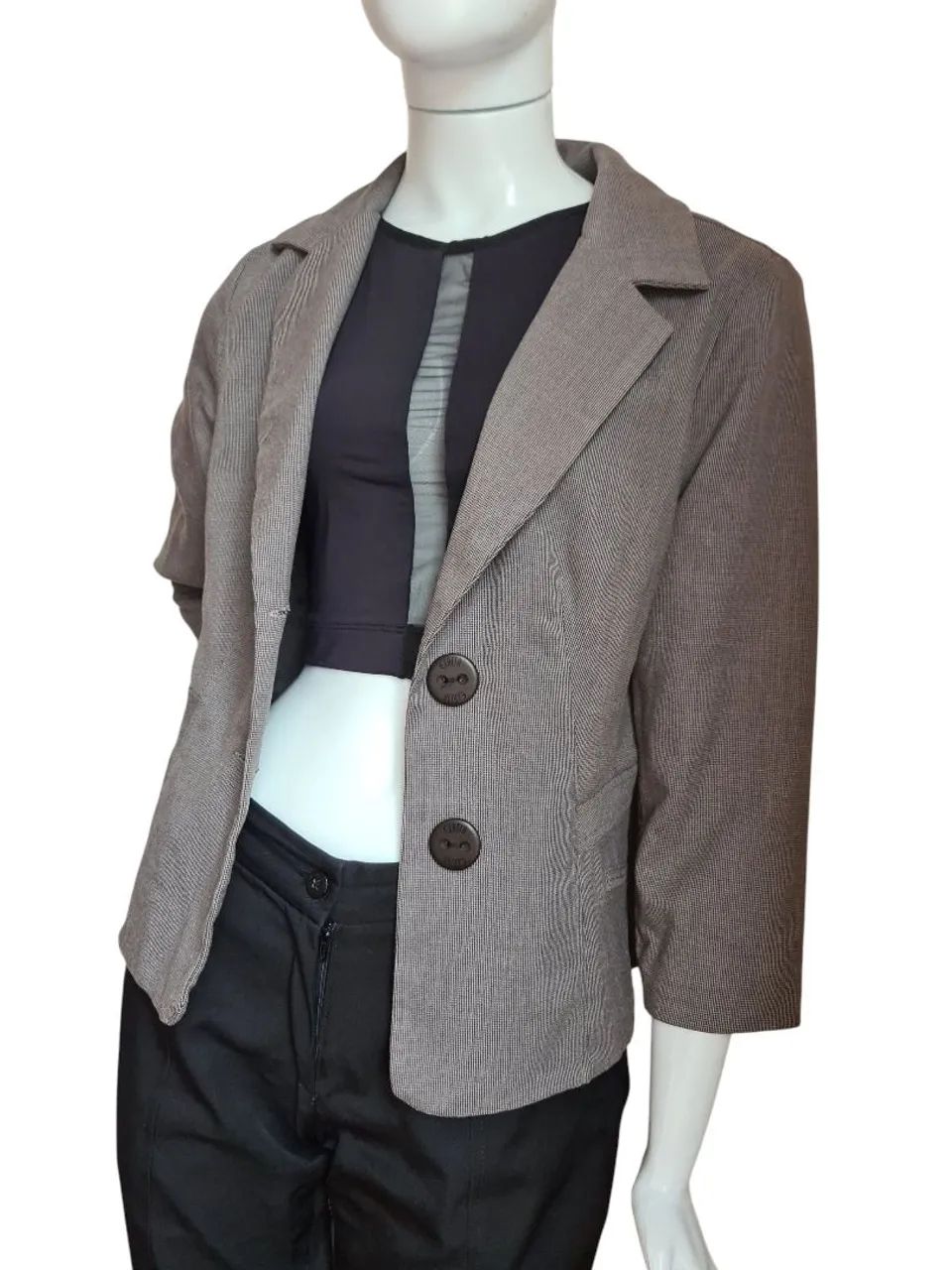 Blazer cinza mescla manga 7/8 - Foto 5