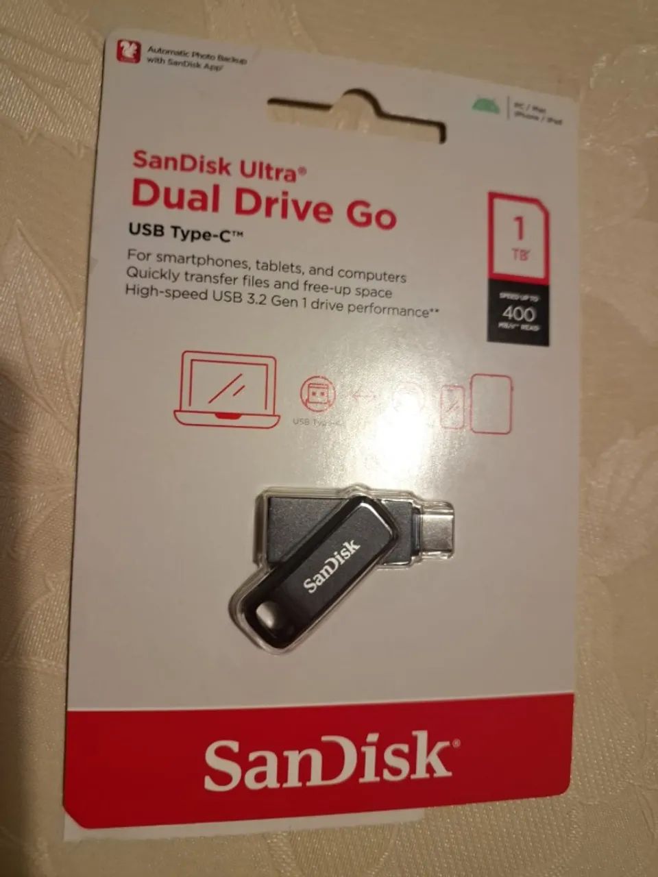Pen Drive 1TB SanDisk Dual Drive GO, compatível com celular e PC (USB-C/USB-A)- NOVO 
