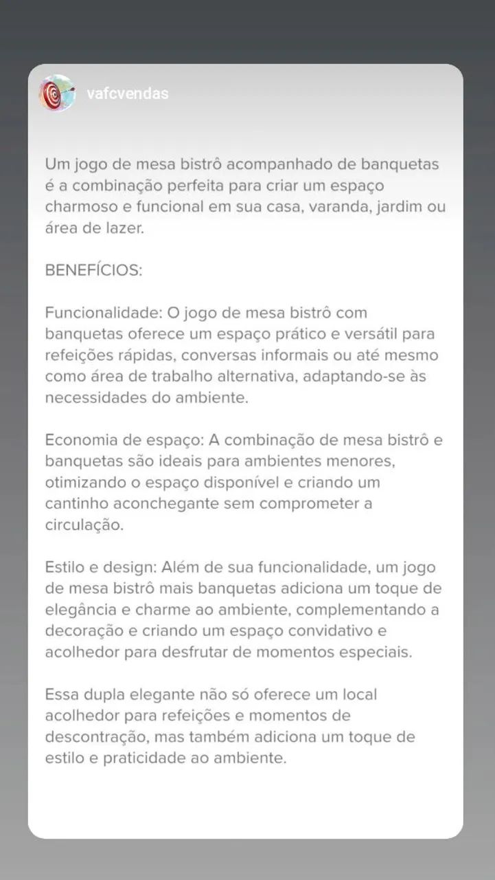 Conjunto BISTRÔ( o valor corresponde a cada conjunto de 1 mesa com 4 banquetas) - Foto 2