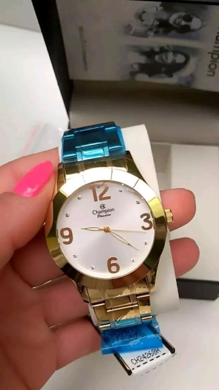 Kit Relógio, Colar e Brincos Dourado Champion Novo Original  - Foto 4