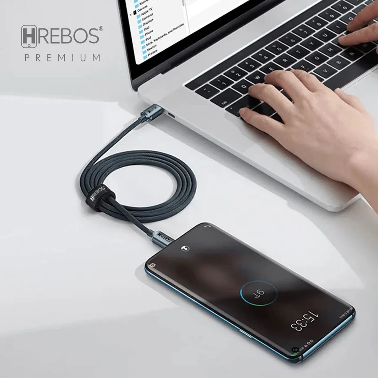 HREBOS Luxury Acrylic Braided USB Type-C or iOS Cable – 1 Meter64617795514498121