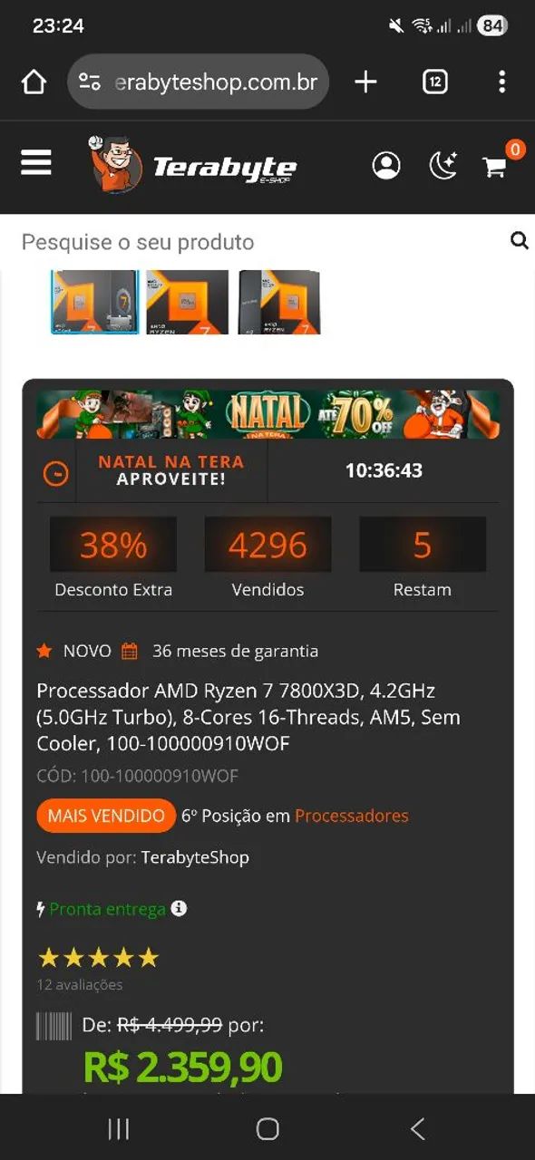 Processador Ryzen 7 7800x3d 4.2GHZ - Oportunidade 