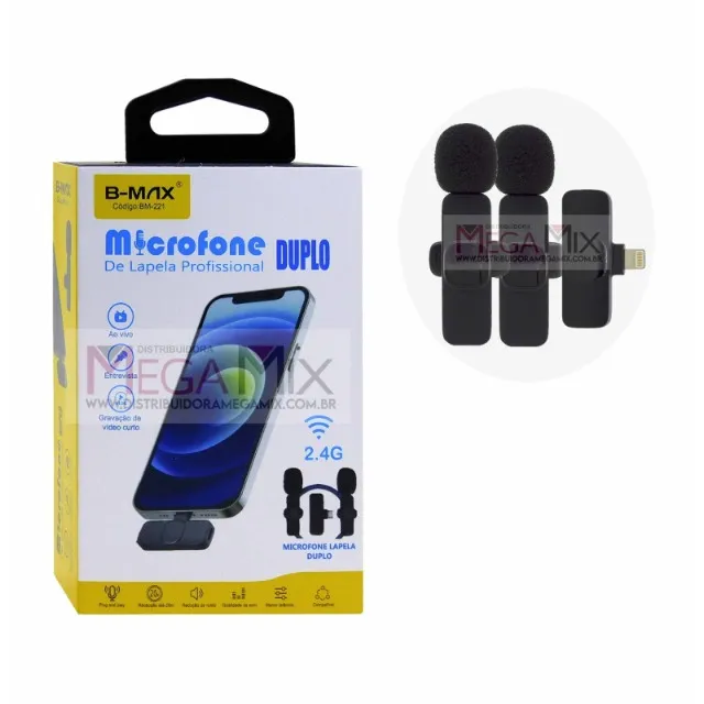 Microfone de Lapela Duplo Sem Fio para Iphone BM-221 - B-Max 003317