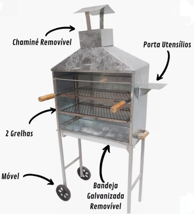 Churrasqueira Portátil em Inox com Rodinha