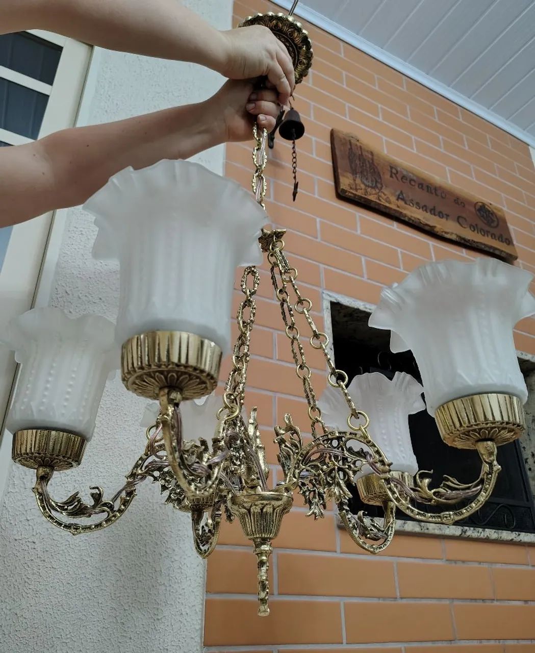 Lustre antigo em bronze maciço para cinco lâmpadas - Foto 2