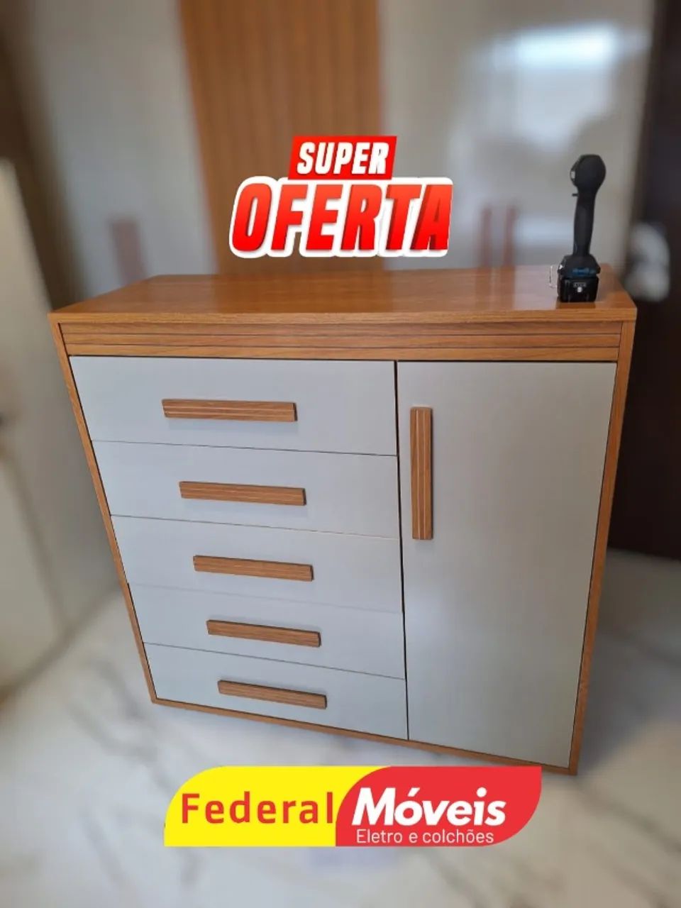 Cômoda 100% MDF 5 Gavetas 1 Porta (MAIS VENDIDO)