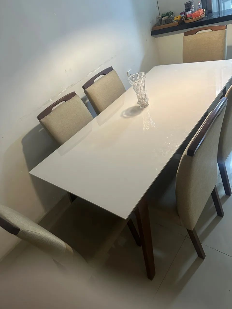 Mesa de Jantar Off White com Tampo de Vidro - Foto 2
