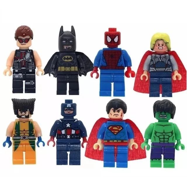 8 Miniaturas Boneco Montar Heróis Filme Personagens Desenho Brinquedos Colecionável 