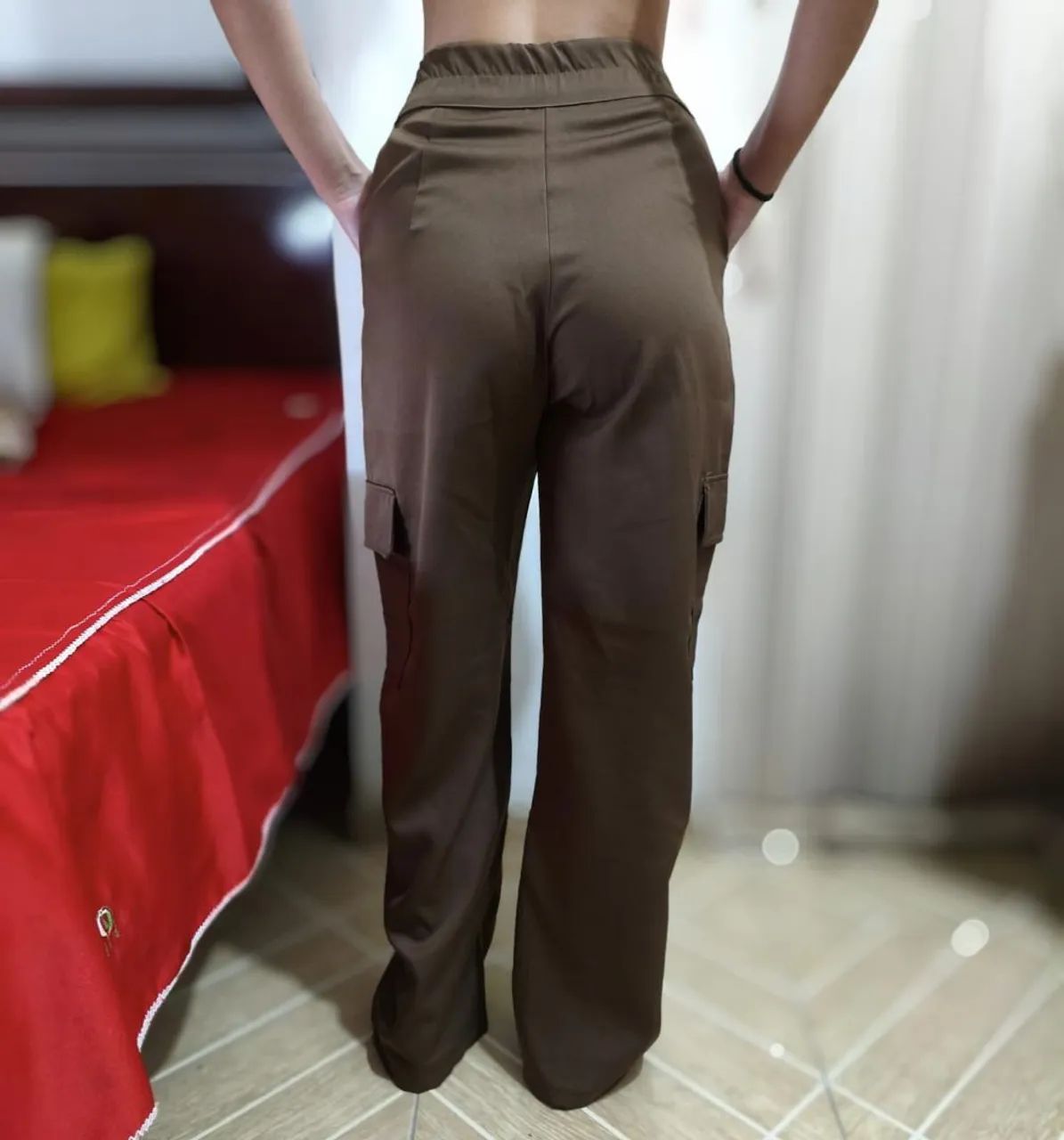 Calça Pantalona Marrom Cargo - Alfaiataria - Foto 2
