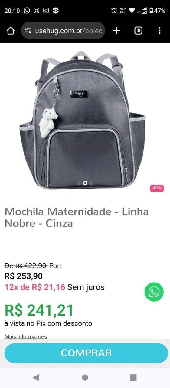 Conjunto (Bolsa M e Mala Maternidade - linha nobre cinza (marca Hug)  - Foto 2