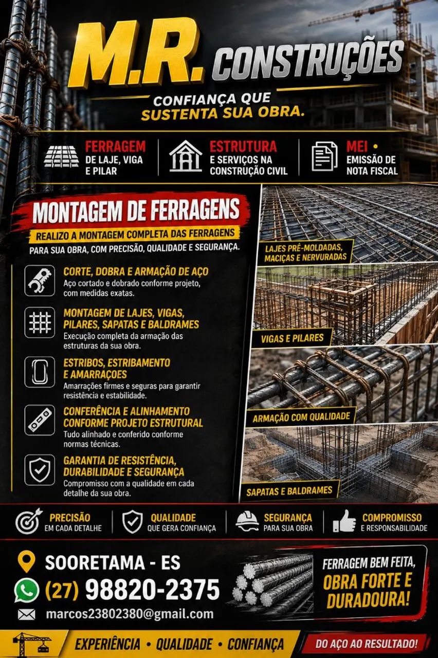 armador de ferragens na construção civil.