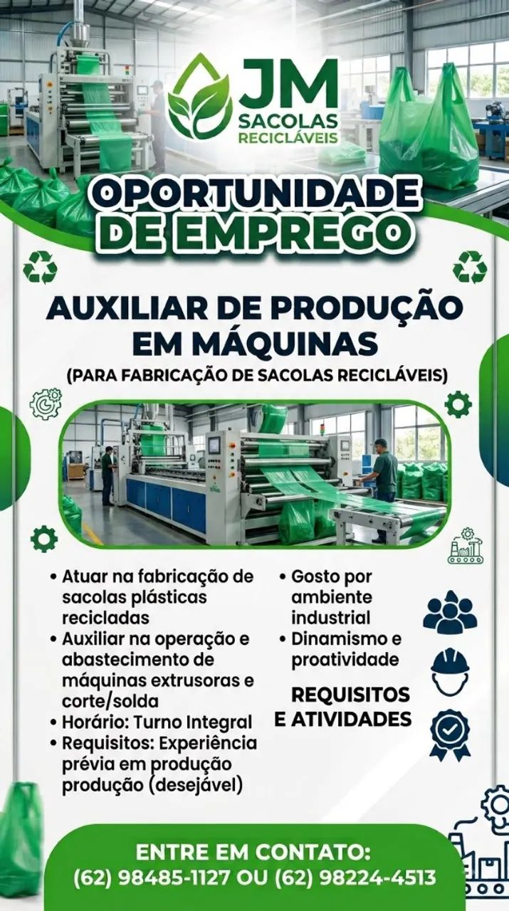 Auxiliar de produção - fabricação de sacolas