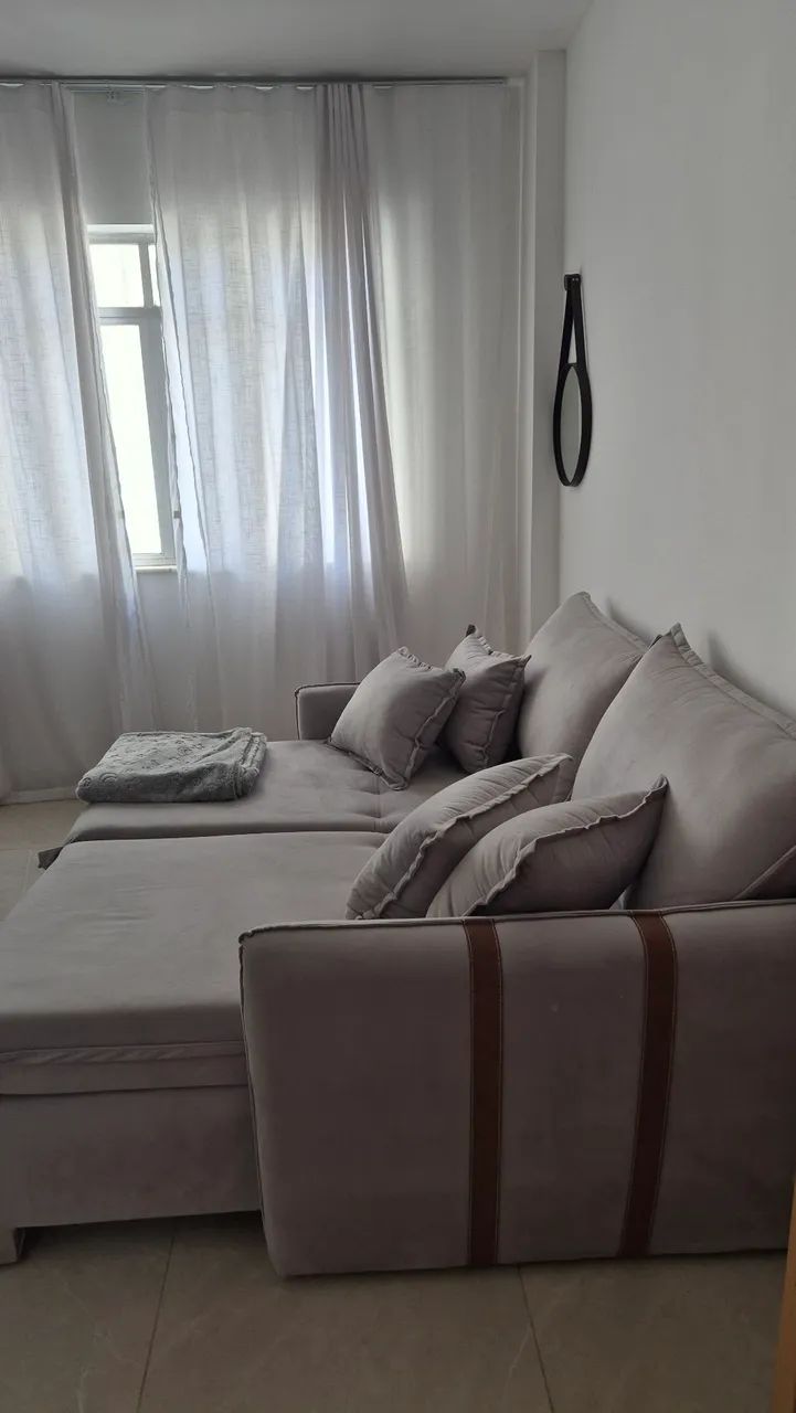Sofá Retrátil 1,50m sem caixa e braço fino Cinza + 4 almofadas  - Foto 3