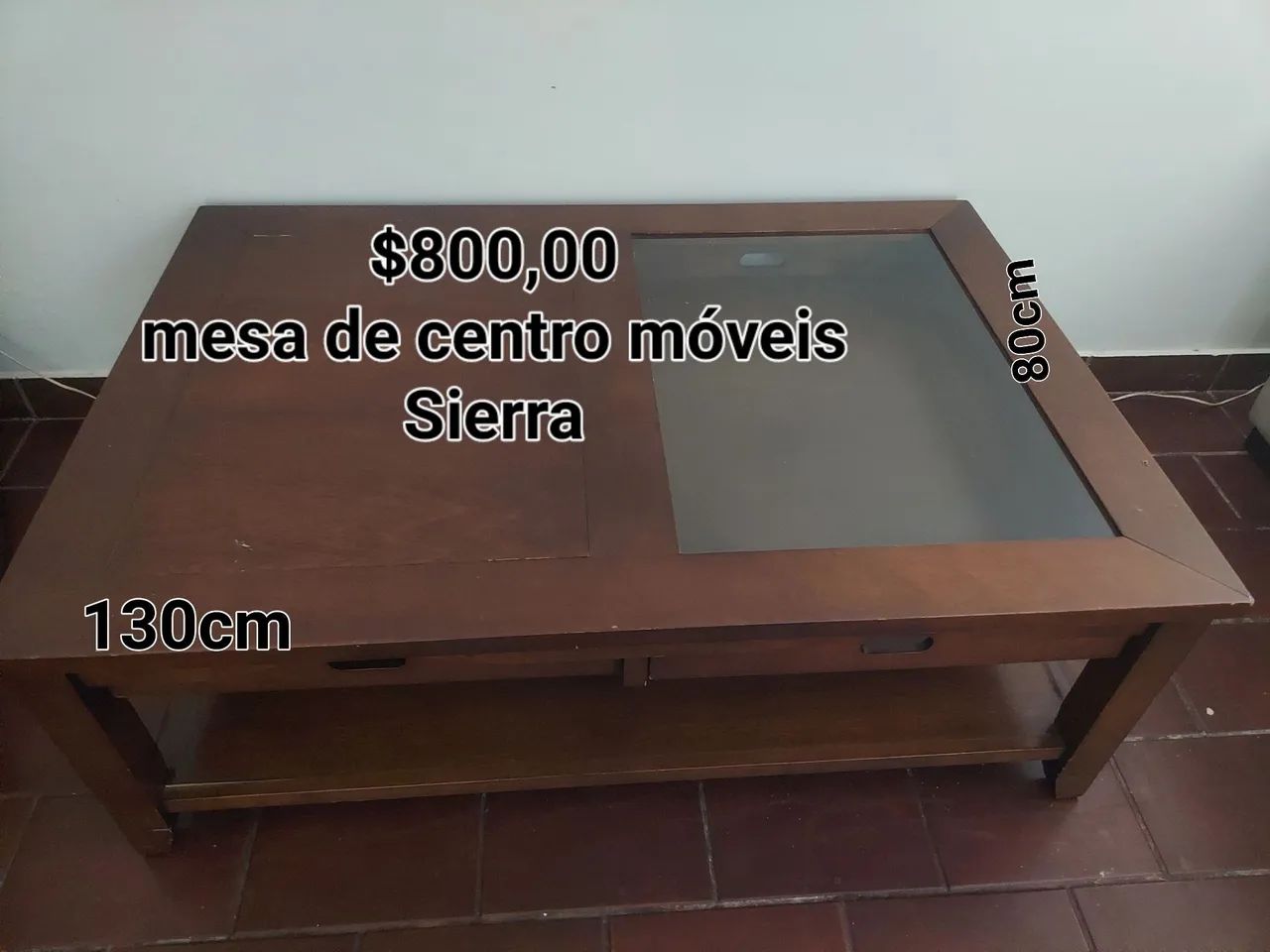 Mesa de centro com gaveta/bandeja 