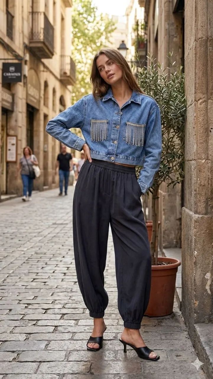 Jaqueta jeans strass Blue Mais tam M 