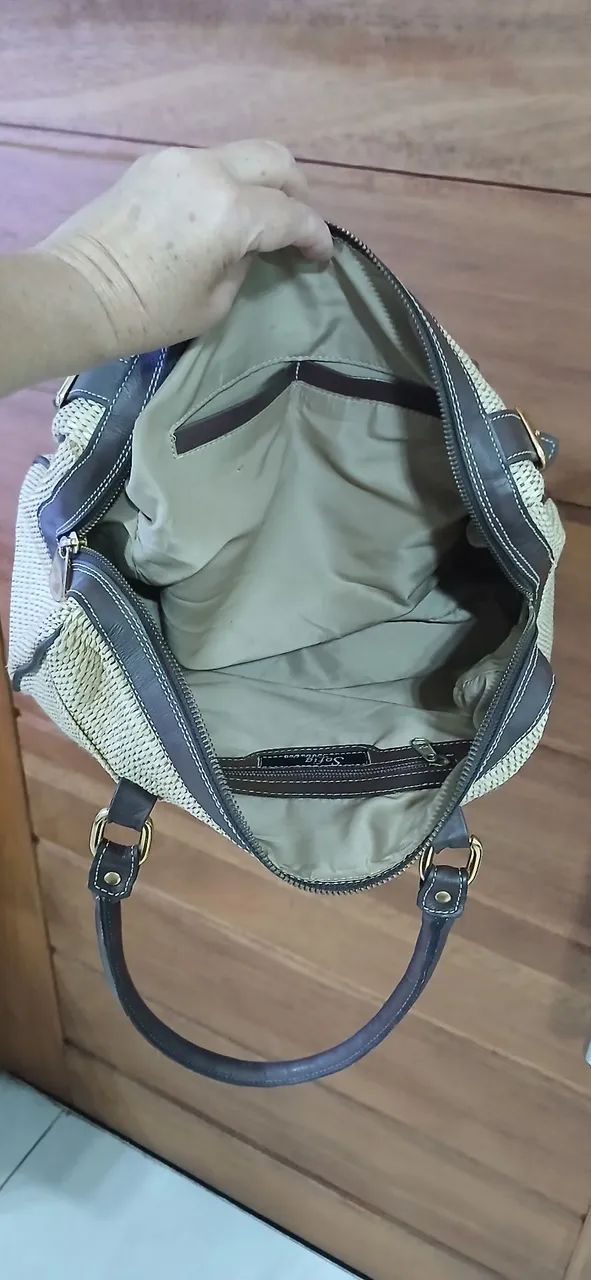 Bolsa em palha natural e couro café. (Palha e couro legítimo).  - Foto 4